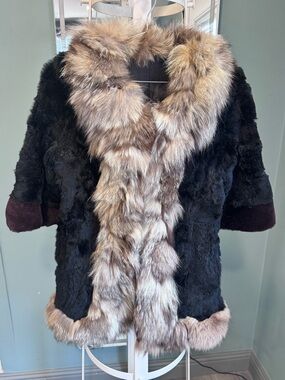 Real Fur Coat Fox Collar Rabbit Fur Vintage S